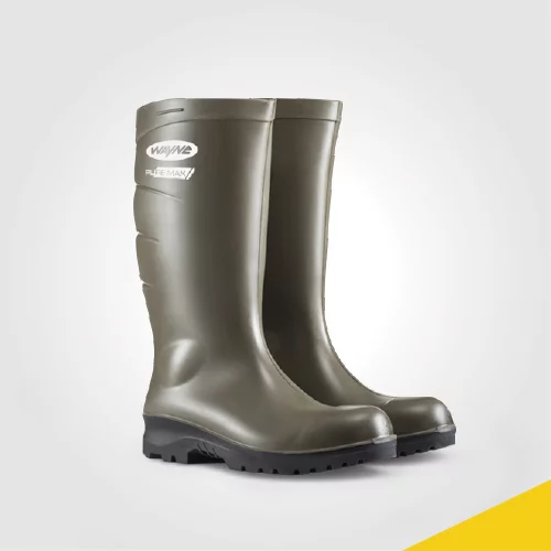 PU Gumboots with Steel Toe - Olive/Grey