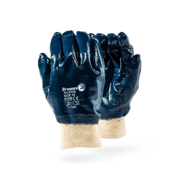 Dromex® Blue Nitrile Coated Knitted Wrist Gloves